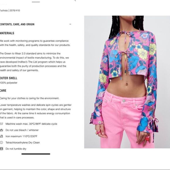 ZARA fuchsia satin effect printed crop top floral flowers S NWT - Picture 5 of 10